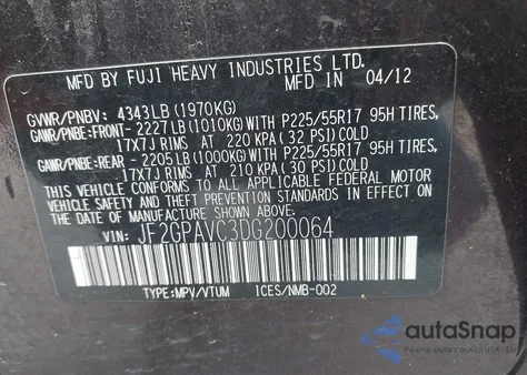 2013 Subaru Xv Crosstrek 2.0I Premium из США, поврежденный, VIN JF2GPAVC3DG200064